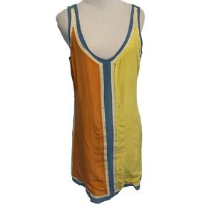 Frock by Tracy Reese Silk Mini Dress Womens Size 2 Blue Peach Yellow Shift